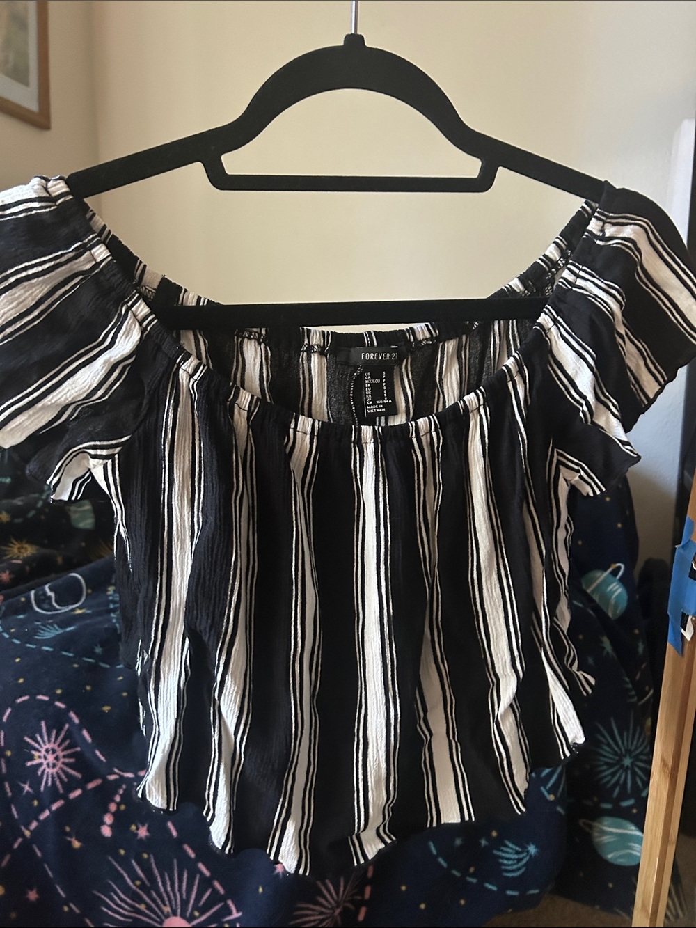 Forever 21 Black and White Striped Off-Shoulder Blouse